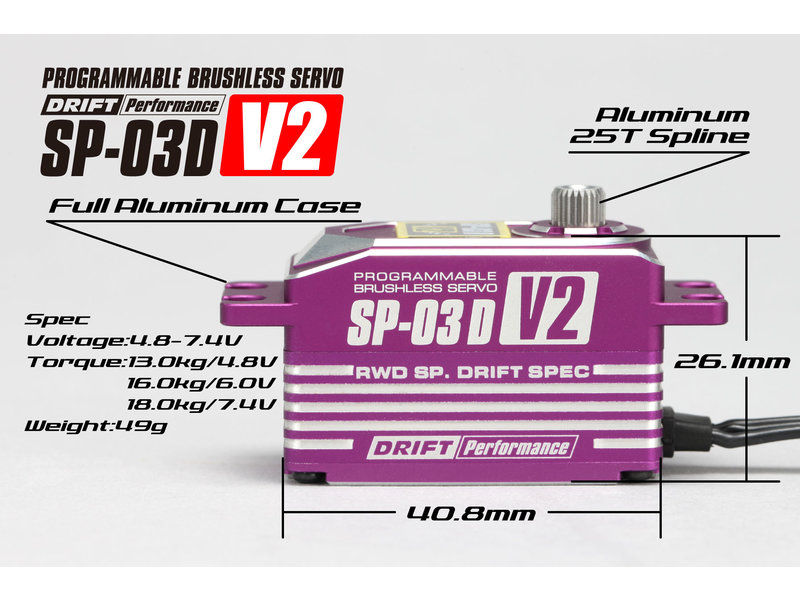 Yokomo SP-03DV2PA - RWD Drift Spec Programmable Brushless Aluminium Low Profile Servo - Purple