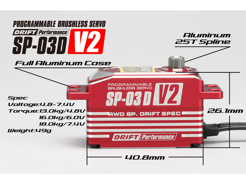 Yokomo SP-03DV2RA - RWD Drift Spec Programmable Brushless Aluminium Low Profile Servo - Red