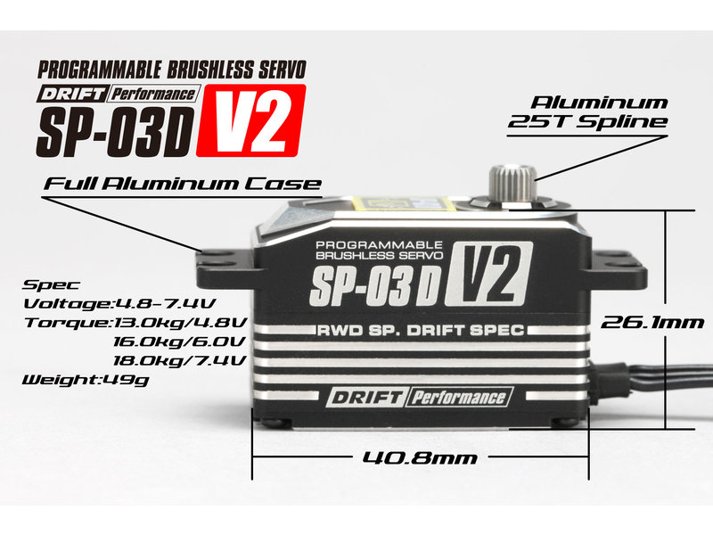 Yokomo SP-03DV2A - RWD Drift Spec Programmable Brushless Aluminium Low Profile Servo - Black