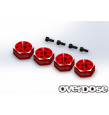 Overdose Aluminum Wheel Hub Set 6mm / Color: Red (4pcs)
