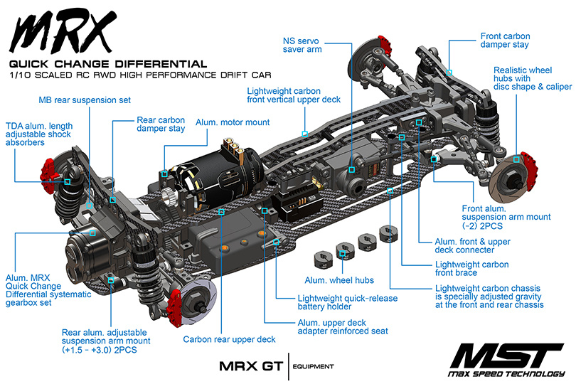 MST - Châssis Rc Drift 1/10 À Monter MRX GT - (Noir) - #MST532203BK - Élite  Drift Shop