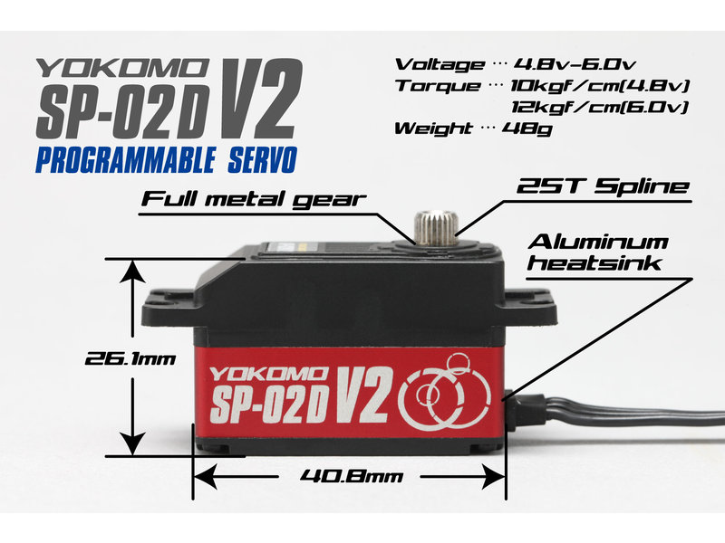 Yokomo SP-02DV2R - RWD Drift Spec Programmable Coreless Low Profile Servo - Red