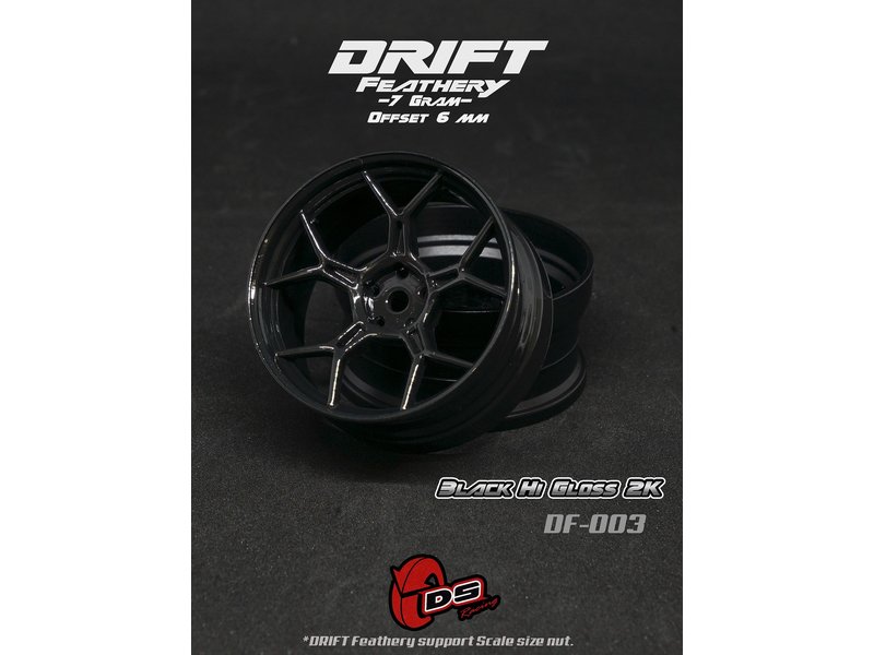 DS Racing Drift Feathery 5Y Spoke Wheel (2pcs) / Black Hi Gloss 2K / +6mm offset