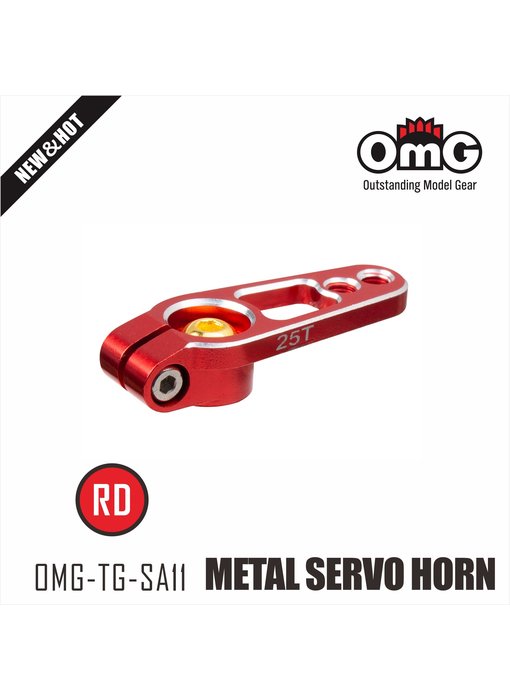 RC OMG Metal Servo Horn with Steel Screws 25T - Red