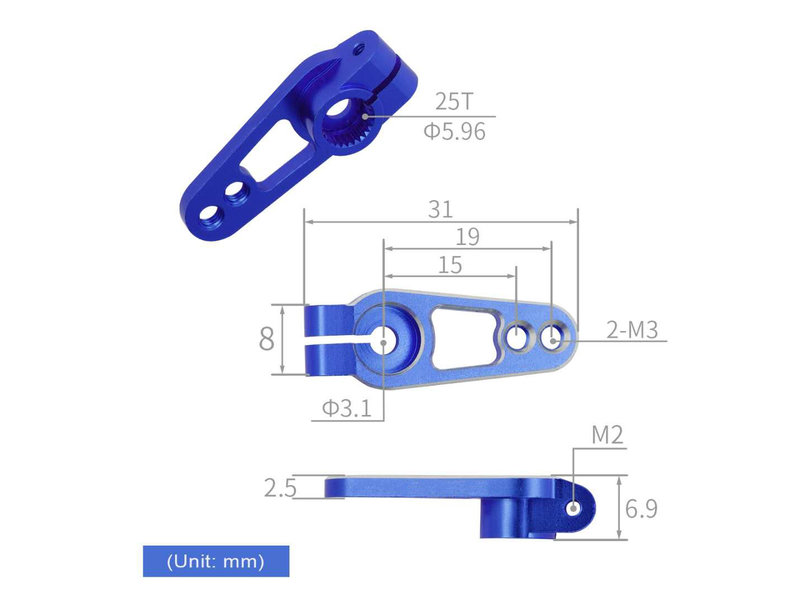 RC OMG TG-SA11/DB - Metal Servo Horn with Steel Screws 25T - Blue