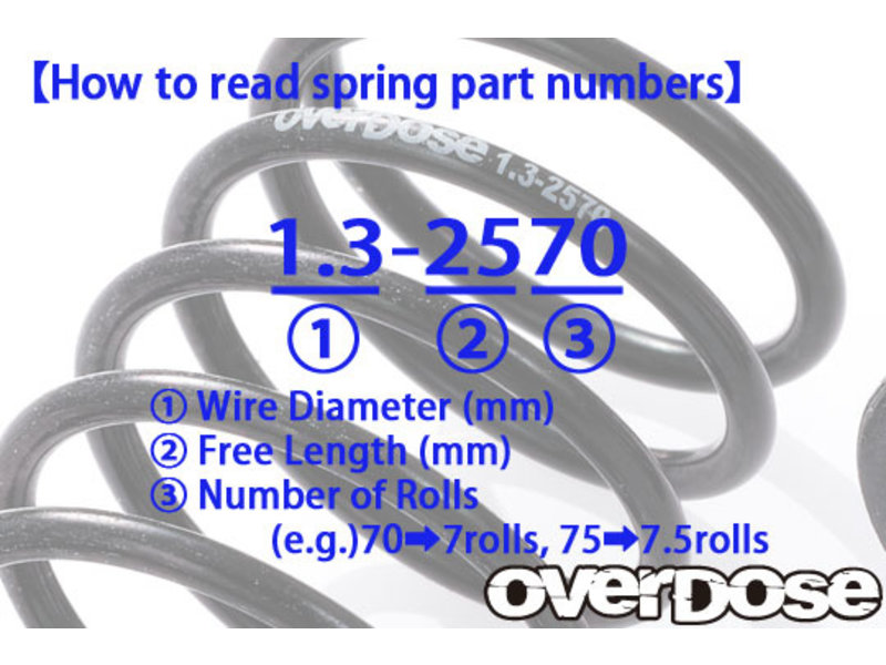 Overdose High Performance Shock Spring 1.3-2570 φ1.3, 7 coil, 25mm (2pcs)