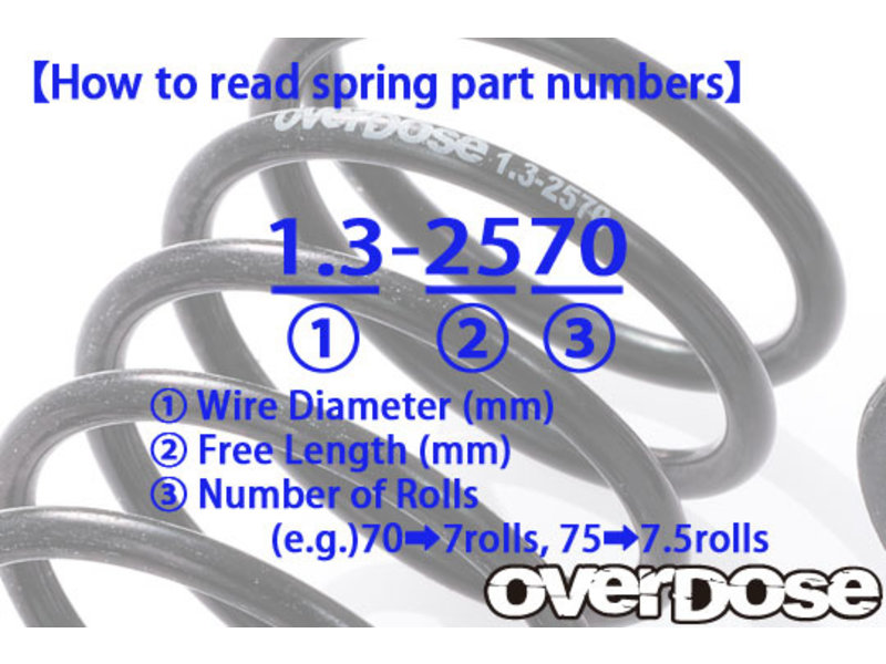 Overdose High Performance Shock Spring 1.3-2550 φ1.3, 5 coil, 25mm (2pcs)