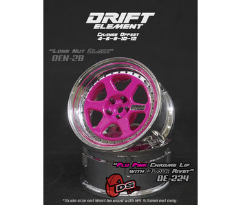 DS Racing DE 6 Spoke Wheel (2) / Pink / Chrome Lip / Black Rivets