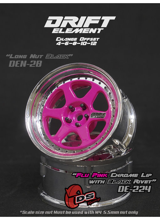 DS Racing DE 6 Spoke Wheel (2) / Pink / Chrome Lip / Black Rivets