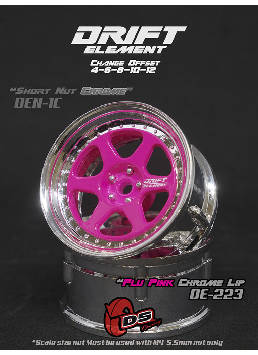 DS Racing DE 6 Spoke Wheel (2) / Pink / Chrome Lip