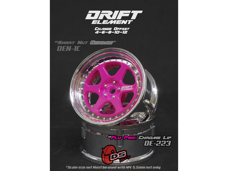 DS Racing Drift Element 6 Spoke Wheel Adj. Offset (2pcs) / Pink Face / Chrome Lip