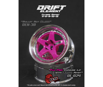 DS Racing DE 5 Spoke Wheel (2) / Pink / Chrome Lip / Black Rivets