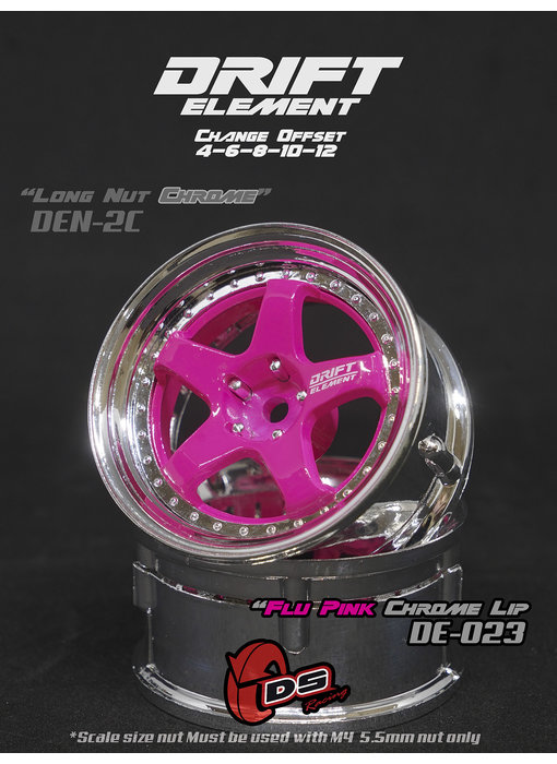 DS Racing DE 5 Spoke Wheel (2) / Pink / Chrome Lip