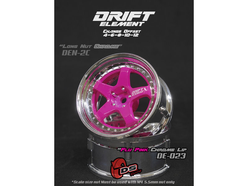 DS Racing Drift Element 5 Spoke Wheel Adj. Offset (2pcs) / Pink Face / Chrome Lip