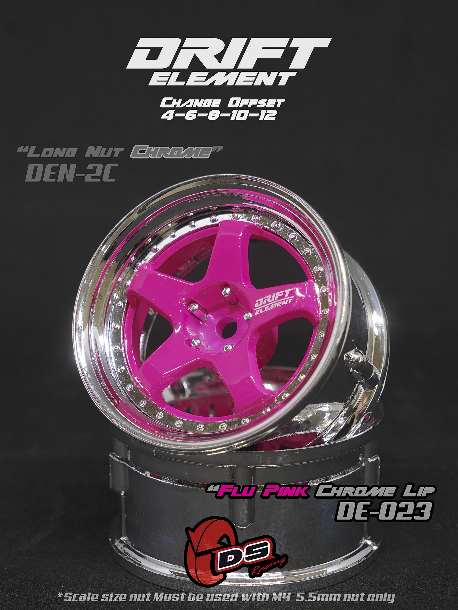 DE 5 Spoke Wheel Set - Flu Pink/Chrome Lip DE 5 Spoke Wheel Set - Flu Pink/Chrome Lip