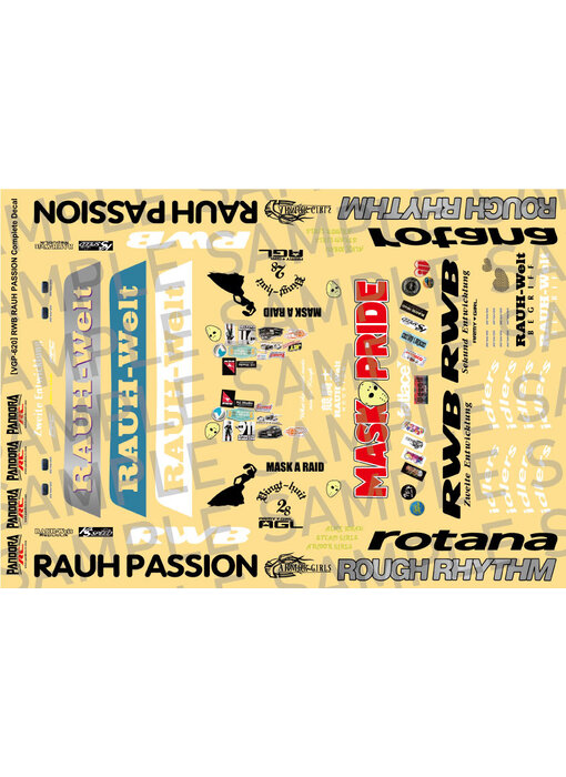 Pandora RC RWB RAUH PASSION Complete Decal Set