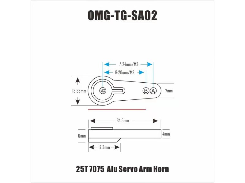 RC OMG Aluminium Servo Horn 25T 20/24mm / Color: Black