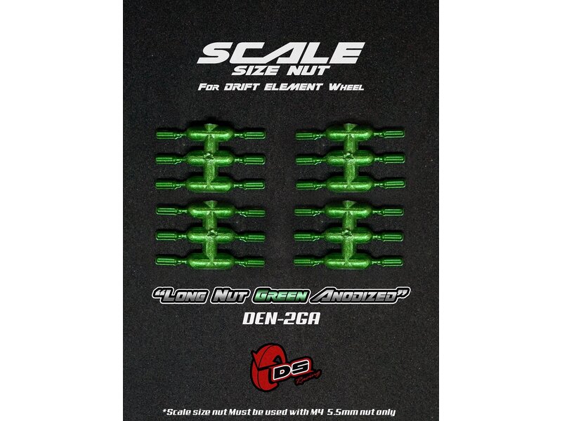 DS Racing Long Scale Nut for Drift Element Wheel (24pcs) / Green Anodized