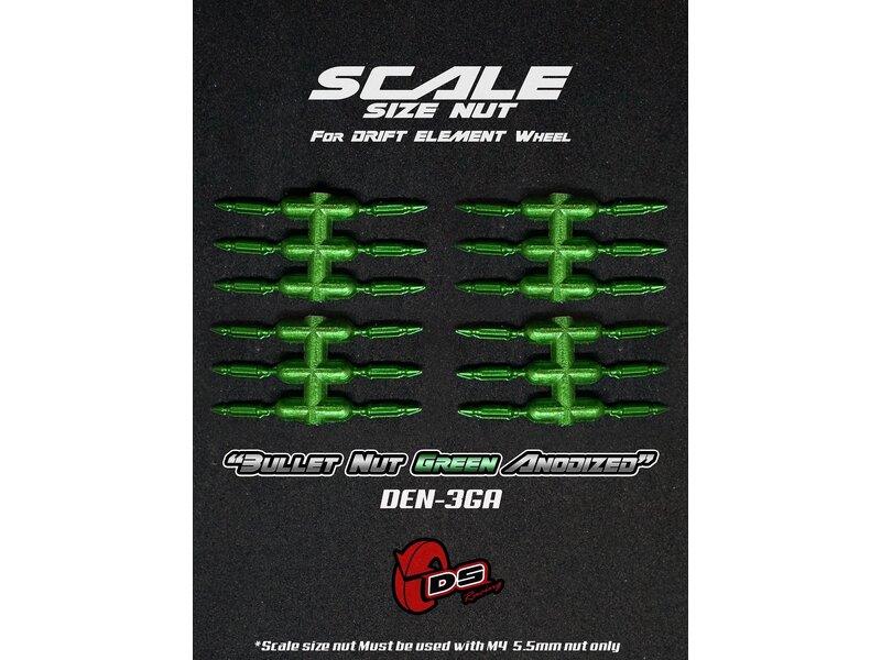 DS Racing Bullet Scale Nut for Drift Element Wheel (24pcs) / Green Anodized