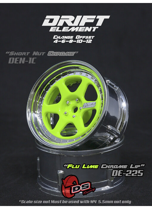 DS Racing DE 6 Spoke Wheel (2) / Flu Lime / Chrome Lip