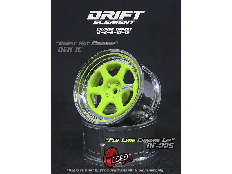 DS Racing Drift Element 6 Spoke Wheel Adj. Offset (2pcs) / Flu Lime Face / Chrome Lip