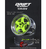 DS Racing Drift Element 5 Spoke Wheel Adj. Offset (2pcs) / Flu Lime Face / Chrome Lip with Black Rivets