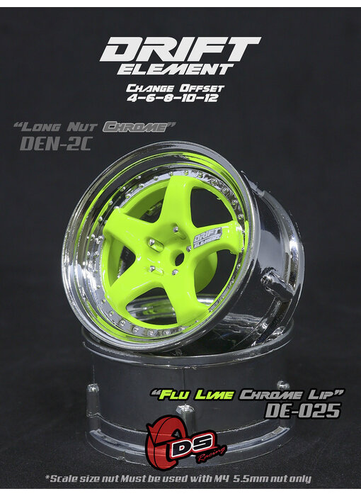 DS Racing DE 5 Spoke Wheel (2) / Flu Lime / Chrome Lip