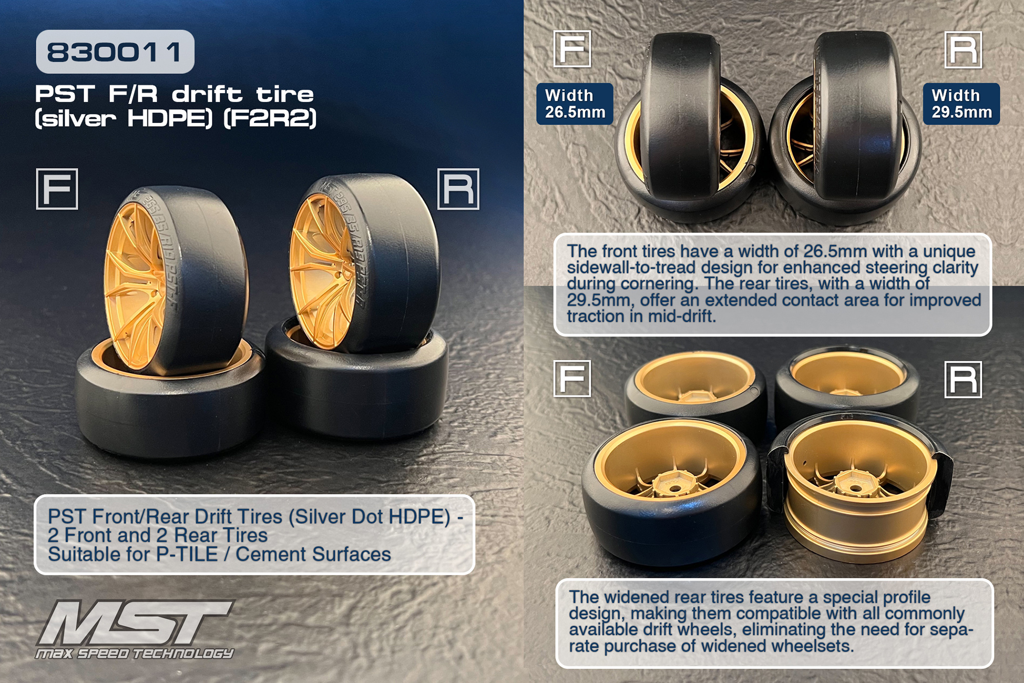 MST PST F/R Drift Tyre - Silver HDPE (F2R2) MST PST F/R Drift Tyre - Silver HDPE (F2R2)