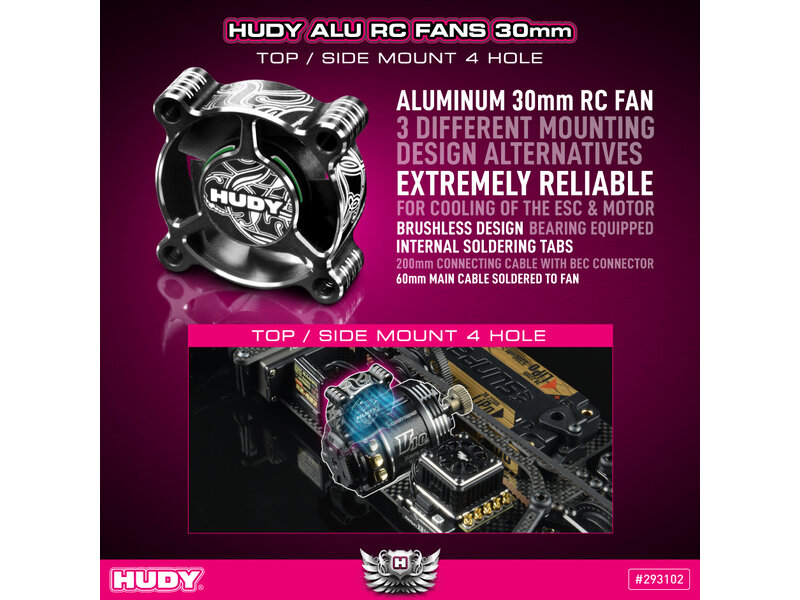 Hudy H293102 - Aluminium RC Fan 30mm - Top/Side Mount 4 Hole