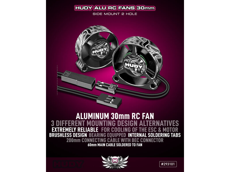 Hudy H293101 - Aluminium RC Fan 30mm - Side Mount 2 Hole