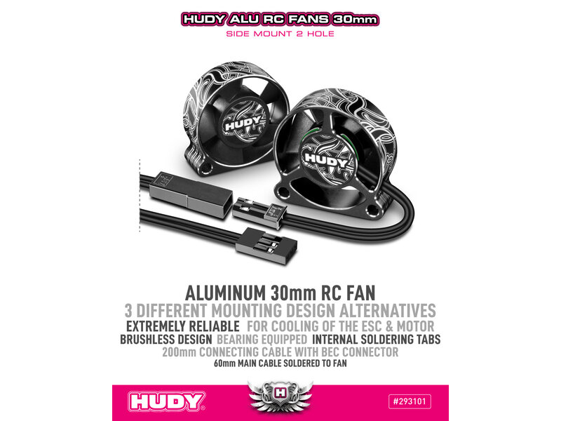 Hudy H293101 - Aluminium RC Fan 30mm - Side Mount 2 Hole