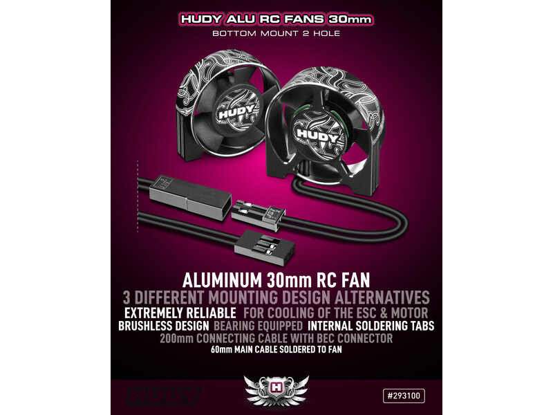 Hudy H293100 - Aluminium RC Fan 30mm - Bottom Mount 2 Hole