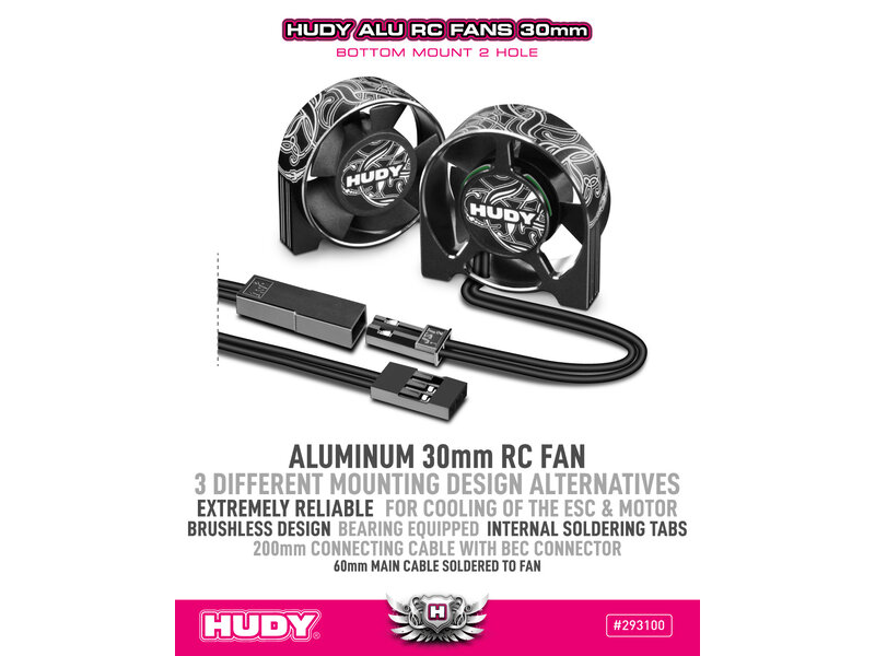 Hudy H293100 - Aluminium RC Fan 30mm - Bottom Mount 2 Hole