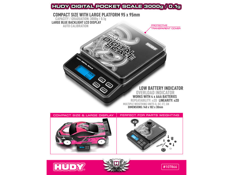 Hudy H107866 - Professional Digital Pocket Scale 3000g / 0.1g