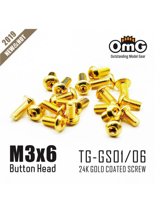 RC OMG Golden Screw Button Head M3 x 6mm (20pcs)