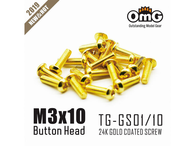 RC OMG TG-GS01/10 - Golden Screw Button Head M3 x 10mm (20pcs)