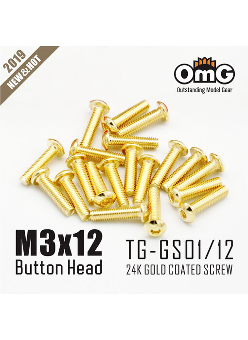 RC OMG Golden Screw Button Head M3 x 12mm (20pcs)