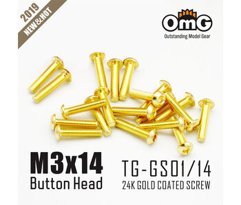 RC OMG Golden Screw Button Head M3 x 14mm (20pcs)