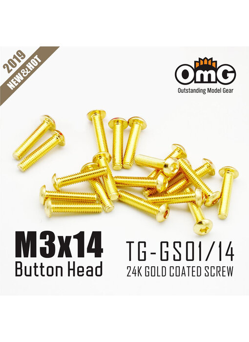 RC OMG Golden Screw Button Head M3 x 14mm (20pcs)