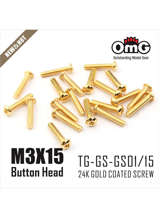 RC OMG Golden Screw Button Head M3 x 15mm (20pcs)