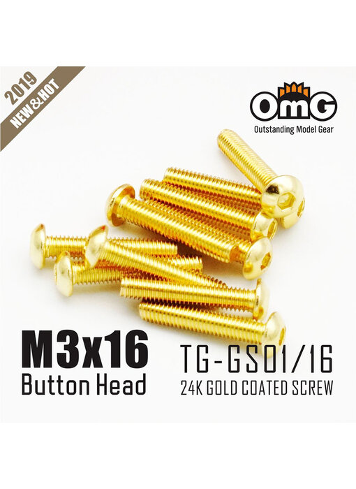 RC OMG Golden Screw Button Head M3 x 16mm (10pcs)