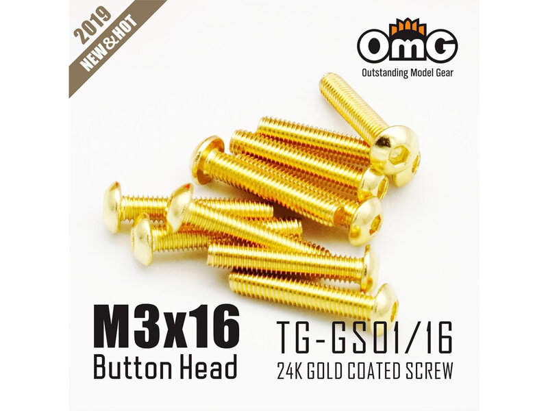 RC OMG TG-GS01/16 - Golden Screw Button Head M3 x 16mm (10pcs)