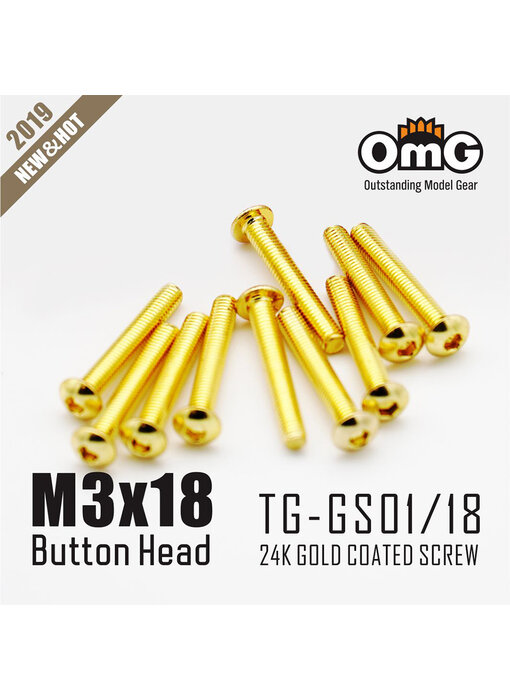 RC OMG Golden Screw Button Head M3 x 18mm (10pcs)