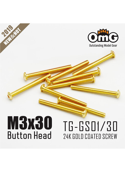 RC OMG Golden Screw Button Head M3 x 30mm (10pcs)