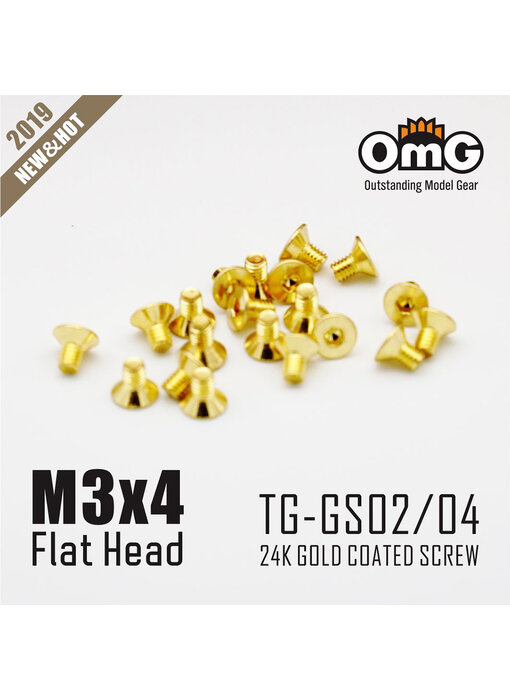 RC OMG Golden Screw Flat Head M3 x 4mm (20pcs)