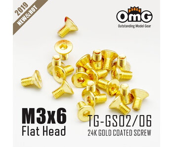 RC OMG Golden Screw Flat Head M3 x 6mm (20pcs)