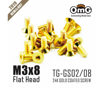 RC OMG Golden Screw Flat Head M3 x 8mm (20pcs)