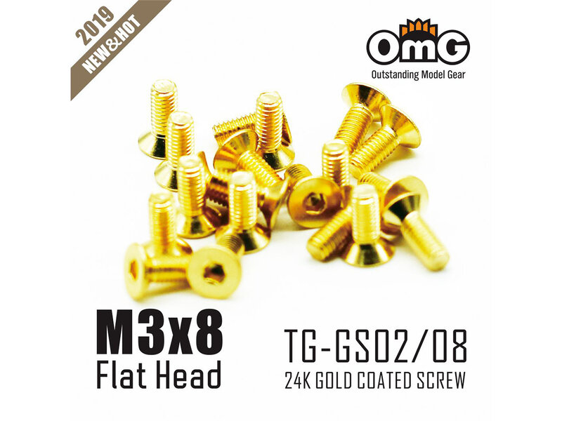 RC OMG TG-GS02/08 - Golden Screw Flat Head M3 x 8mm (20pcs)