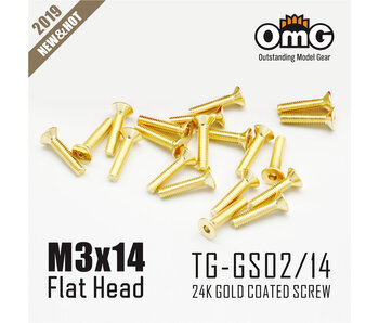 RC OMG Golden Screw Flat Head M3 x 14mm (20pcs)