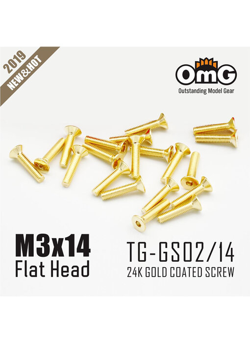 RC OMG Golden Screw Flat Head M3 x 14mm (20pcs)